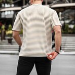 Crewneck Single Pocket Striped T-Shirt // Beige (S)