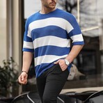 Oversize Striped Basic Knitwear T-Shirt // Indigo (L)