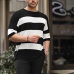 Oversize Striped Basic Knitwear T-Shirt // Black (XL)
