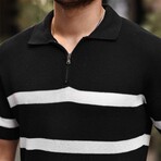Striped Zip Polo Shirt // Black (L)