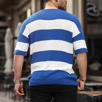 Oversize Striped Basic Knitwear T-Shirt // Indigo (L)