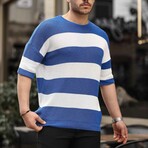 Oversize Striped Basic Knitwear T-Shirt // Indigo (L)