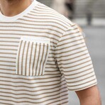 Crewneck Single Pocket Striped T-Shirt // Beige (S)