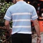Half Zipper Striped Oversize Knitwear T-Shirt // Light Blue (XL)