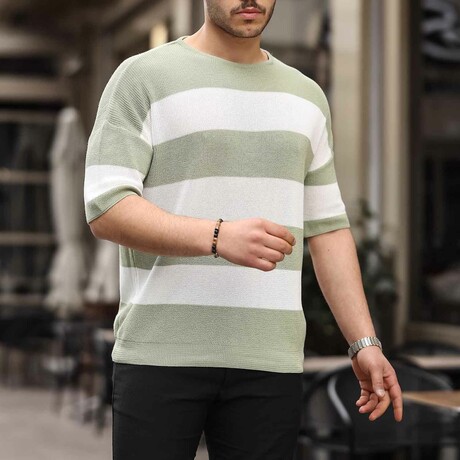 Oversize Striped Basic Knitwear T-Shirt // Green (S)