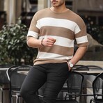 Oversize Striped Basic Knitwear T-Shirt // Beige (XL)