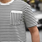 Crewneck Single Pocket Striped T-Shirt // Black (L)