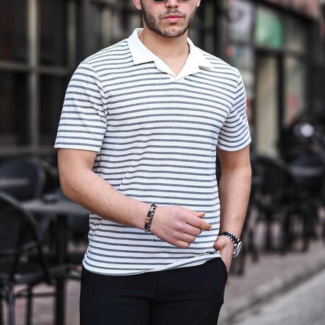 Polo V-Neck Knitted T-Shirt // Gray (S)
