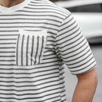 Crewneck Single Pocket Striped T-Shirt // Gray (L)