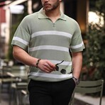 Striped Zip Polo Shirt // Green (XL)