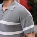 Striped Zip Polo Shirt // Gray (XL)