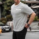 Crewneck Single Pocket Striped T-Shirt // Gray (L)