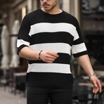 Oversize Striped Basic Knitwear T-Shirt // Black (XL)