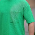Oversize Knitted T-shirt with Pocket Detail // Green (S)