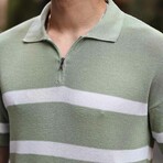 Striped Zip Polo Shirt // Green (XL)