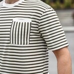 Crewneck Single Pocket Striped T-Shirt // Khaki (L)