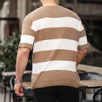 Oversize Striped Basic Knitwear T-Shirt // Beige (XL)