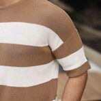 Oversize Striped Basic Knitwear T-Shirt // Beige (XL)
