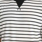 Envelope Collar Detailed Striped Oversize T-Shirt // Black (2XL)