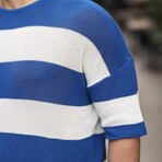 Oversize Striped Basic Knitwear T-Shirt // Indigo (L)
