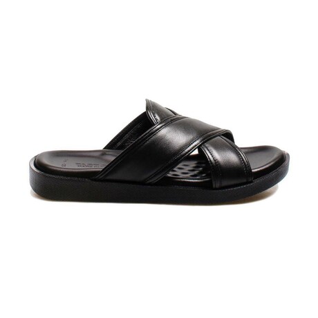 Genuine Leather Men's Flat Slippers // Black Orlondo // 018MAM-65-C-2 (Euro: 40)