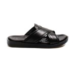 Genuine Leather Men's Flat Slippers // Black Orlondo // 018MAM-65-C-2 (Euro: 41)