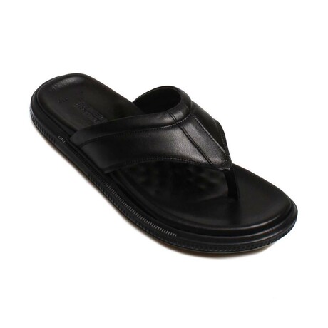 Genuine Leather Men's Flat Slippers // Black Orlondo // 018MAG-316 (Euro: 40)