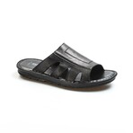 Genuine Leather Men's Flat Slippers // Black Orlondo // 018MA127-1791 (Euro: 45)