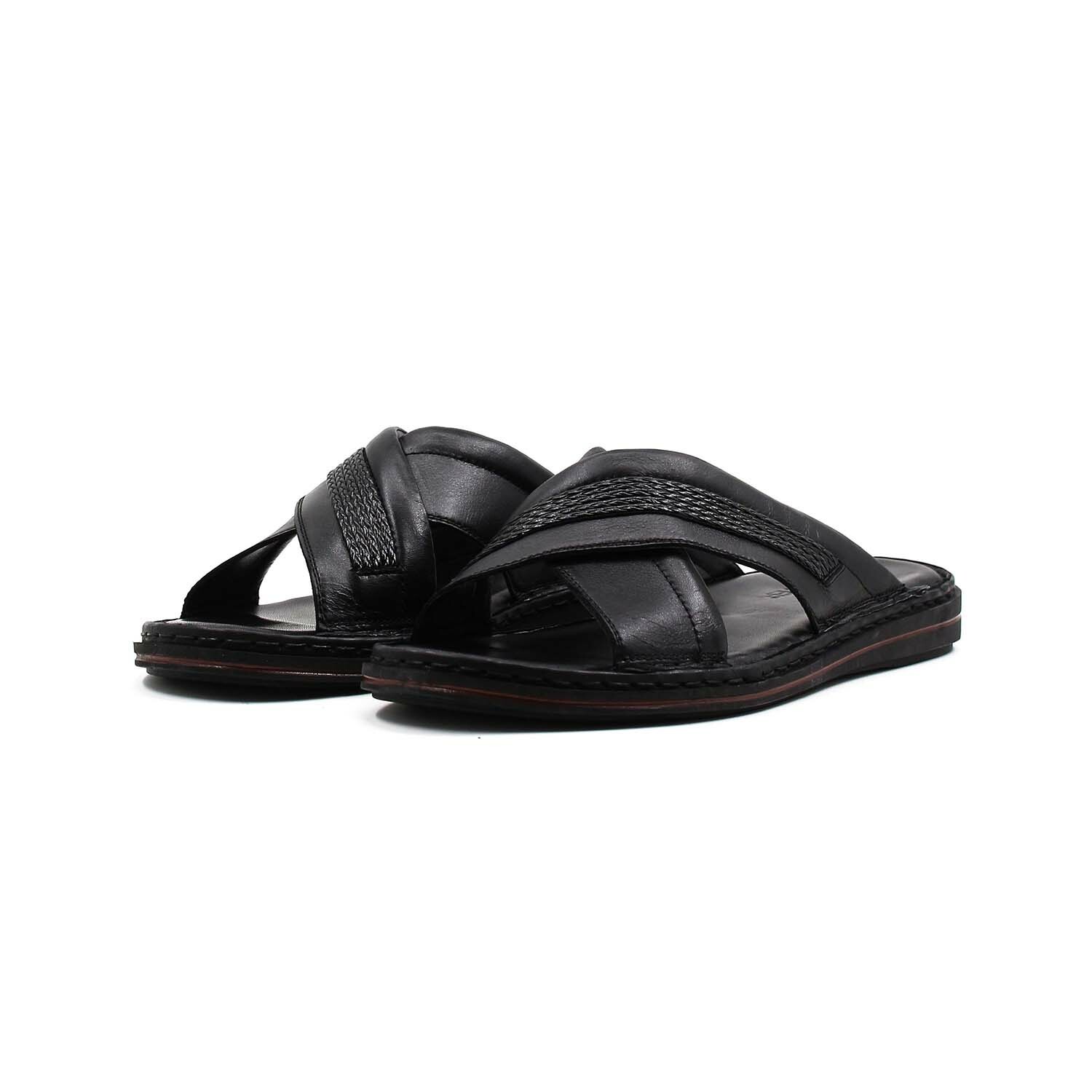 Genuine Leather Men's Flat Slippers // Black // 128MA173 (Euro: 41 ...