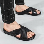 Genuine Leather Men's Flat Slippers // Black // 952MA316 (Euro: 42)