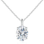 14K White Gold Oval Cut Earth-Mined Diamond Pendant Necklace // 18" // New