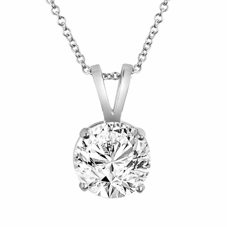14K White Gold Round Cut Earth-Mined Diamond Pendant Necklace // 18" // New