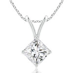 14K White Gold Princess Cut Earth-Mined Diamond Pendant Necklace // 18" // New