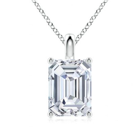 14K White Gold Emerald Cut Earth-Mined Diamond Pendant Necklace // 18" // New