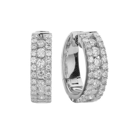 18K White Gold Diamond Hoop Earrings V // New