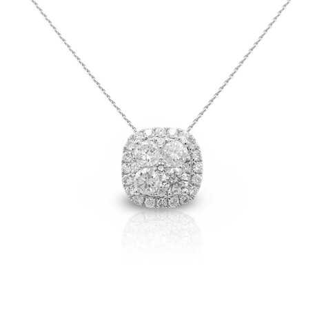 18K White Gold Diamond Pednant Necklace // 16" // New