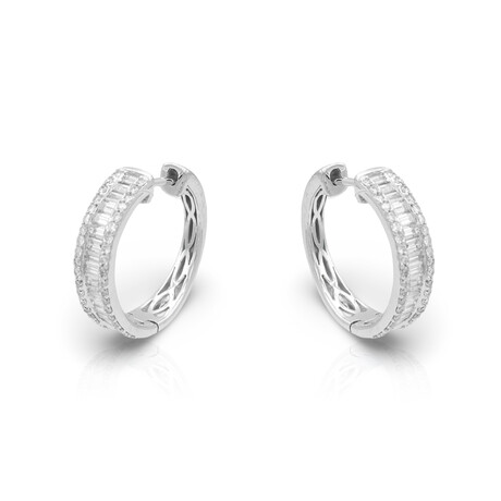 18K White Gold Diamond Hoop Earrings IV // New