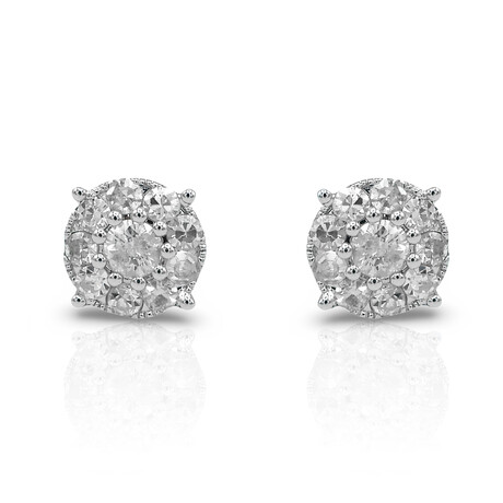 14K White Gold Diamond Stud Earrings IV // New
