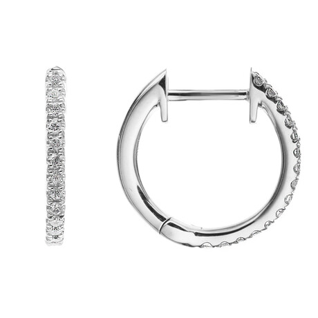 18K White Gold Diamond Hoop Earrings II // New