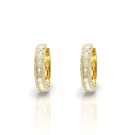 18K Yellow Gold Diamond Hoop Earrings I // New