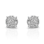 14K White Gold Diamond Stud Earrings V // New