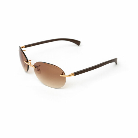 E07 // Men's Rimless Brown Wood Sunglasses // Gradient Brown Lenses // 18 KT Gold // Brown + Gradient Brown