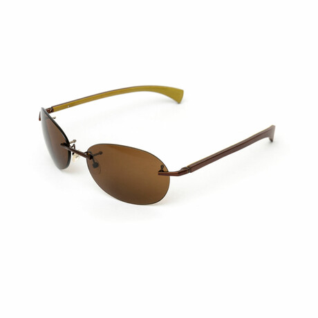 E07P // Men's Rimless Brown Wood Sunglasses // Polarized Brown Lenses // Brown + Polarized Brown