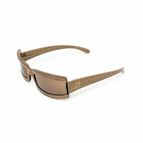 Star // Unisex Brown Wood Shield Sunglasses // Swarovski Stones // Brown + Brown