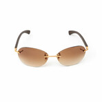 E07 // Men's Rimless Brown Wood Sunglasses // Gradient Brown Lenses // 18 KT Gold // Brown + Gradient Brown