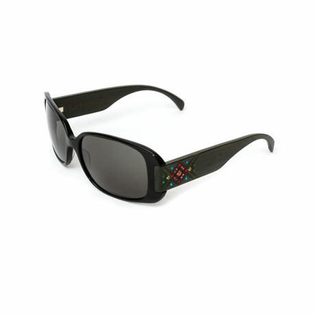 Ceres // Unisex Black Acetate & Grey Wood Sunglasses // Colored Swarovski Stones // Black + Grey