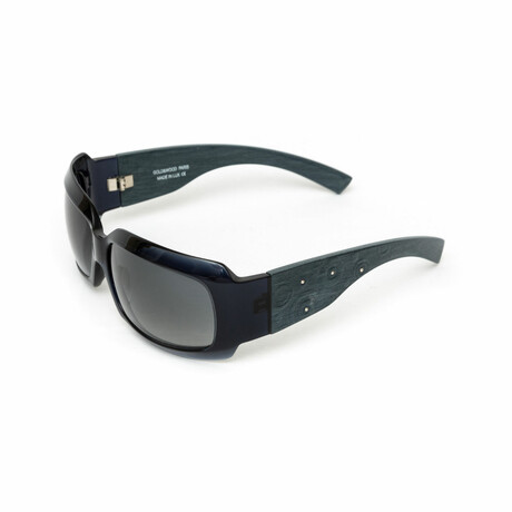 Thalie // Unisex Blue Acetate & Wood Shield Sunglasses // Blue + Grey