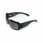 Thalie // Unisex Blue Acetate & Wood Shield Sunglasses // Blue + Grey