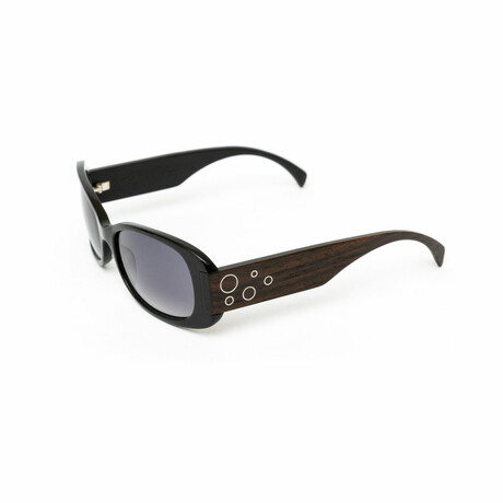 Vega // Unisex Black Acetate and Dark Wood Sunglasses // Silver // Black + Gradient Grey
