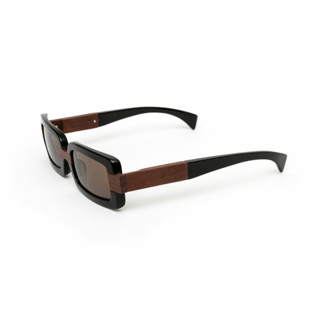 Zephyr // Unisex Black Acetate & Wood Sunglasses // Black & Brown + Grey